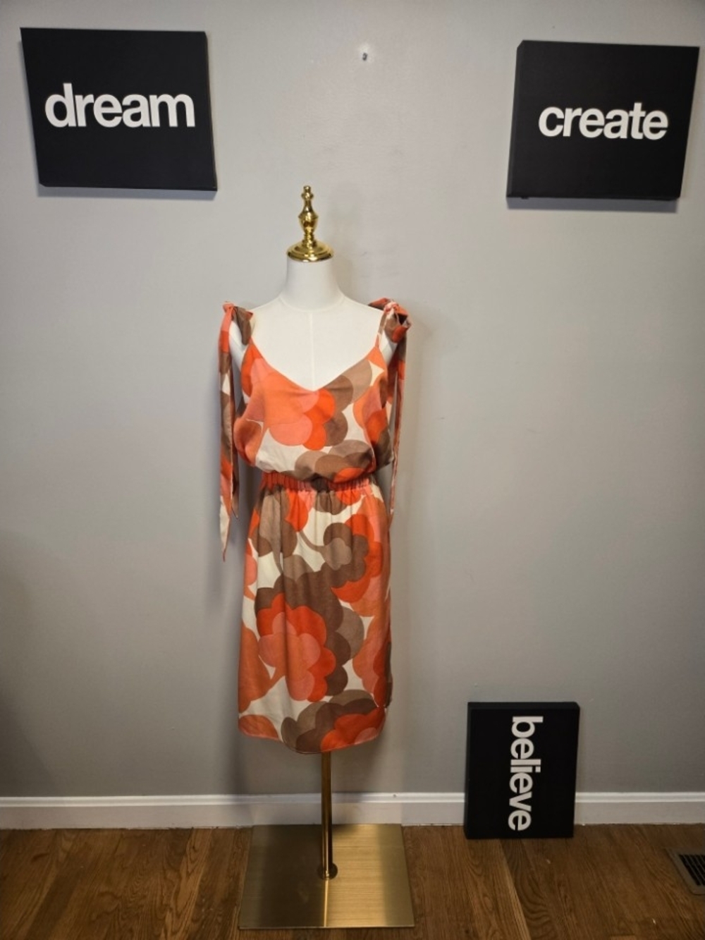 Judith March Orange Brown Floral One-Shoulder Tie Dress🌞